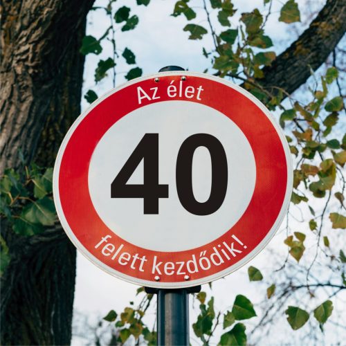 fa 40-es sebességkorlátozó szülinapi Kresz tábla - többféle szöveggel