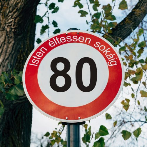 fa 80-as sebességkorlátozó szülinapi Kresz tábla - többféle szöveggel