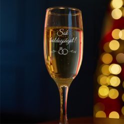 gravírozott üveg Sok boldogságot! - pezsgőspohár