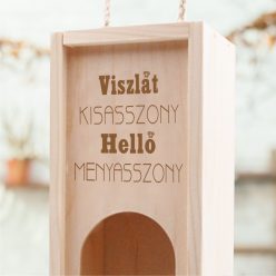 gravírozott fa Lánybúcsúra - bortartó doboz