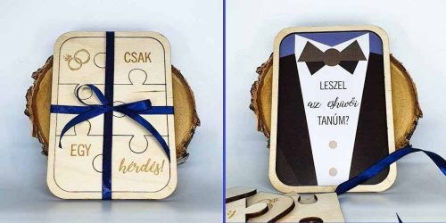 gravírozott fa Tanú felkérő puzzle - Mr