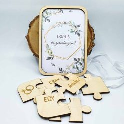 gravírozott fa Koszorúslány felkérő puzzle - leveles
