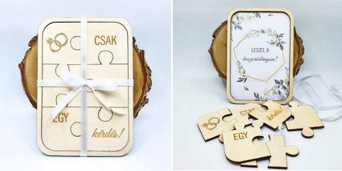 gravírozott fa Koszorúslány felkérő puzzle - leveles