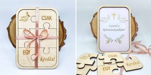 gravírozott fa Keresztszülő felkérő puzzle - keresztanya