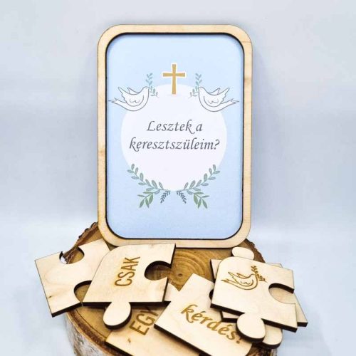 gravírozott fa Keresztszülő felkérő puzzle