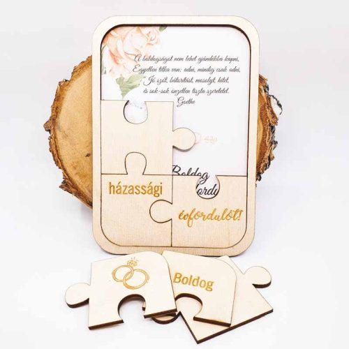 gravírozott fa Boldog Házassági Évfordulót puzzle - választható évszámmal