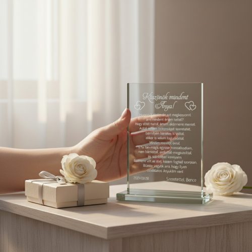 gravírozott üveg Üvegplakett ajándék - Anyának