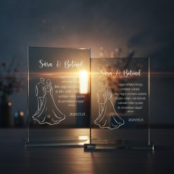 gravírozott üveg Üvegplakett ajándék - Esküvőre (A)