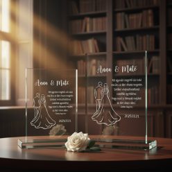 gravírozott üveg Üvegplakett ajándék - Esküvőre (B)