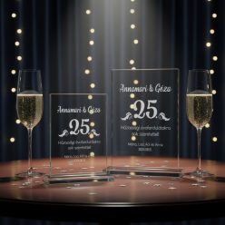 gravírozott üveg Üvegplakett ezüstlakodalomra - 25. házassági évfordulóra
