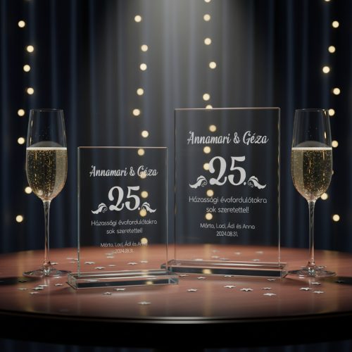 gravírozott üveg Üvegplakett ezüstlakodalomra - 25. házassági évfordulóra