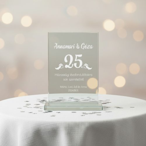 gravírozott üveg Üvegplakett ezüstlakodalomra - 25. házassági évfordulóra