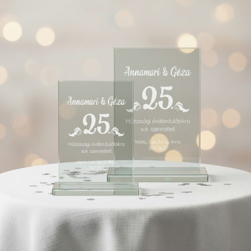 gravírozott üveg Üvegplakett ezüstlakodalomra - 25. házassági évfordulóra