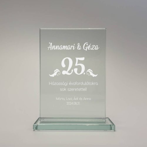 gravírozott üveg Üvegplakett ezüstlakodalomra - 25. házassági évfordulóra