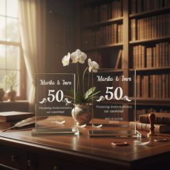 gravírozott üveg Üvegplakett aranylakodalomra - 50. házassági évfordulóra