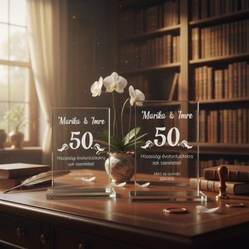 gravírozott üveg Üvegplakett aranylakodalomra - 50. házassági évfordulóra