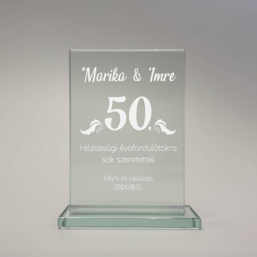 gravírozott üveg Üvegplakett aranylakodalomra - 50. házassági évfordulóra