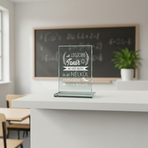 gravírozott üveg Üvegplakett ajándék - Tanárnak (A)