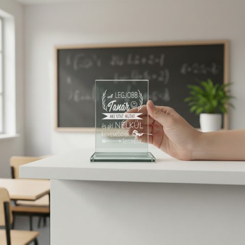 gravírozott üveg Üvegplakett ajándék - Tanárnak (A)