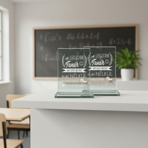 gravírozott üveg Üvegplakett ajándék - Tanárnak (A)