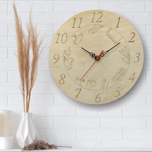 Rajz tanárnak - gravírozott fa óra 25cm