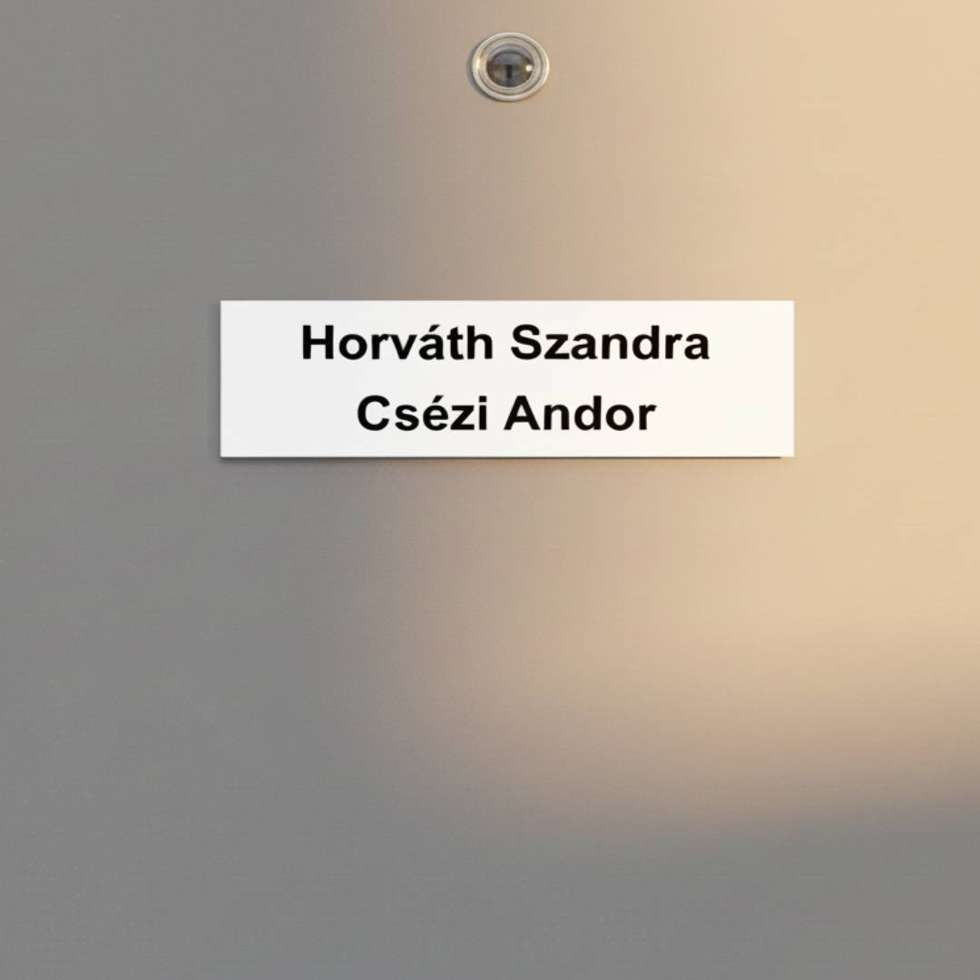 Fehér névtábla ajtón